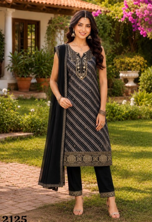 Black Georgette Embroidered and Sequins Work Salwar Suit