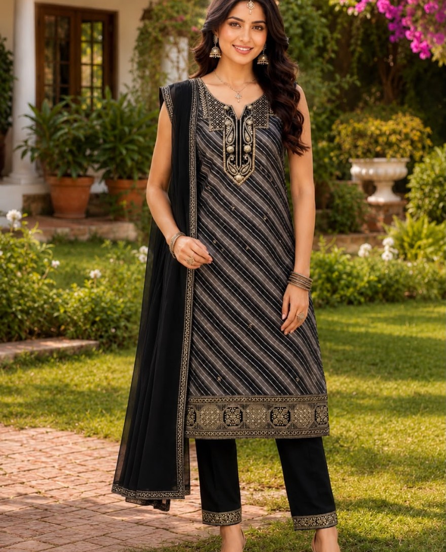 BLACK - Black Georgette Embroidered and Sequins Work Salwar Suit