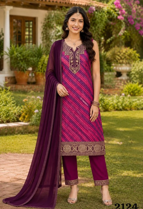 Purple Georgette Embroidered and Sequins Work Pant Style Suit for Ceremonial