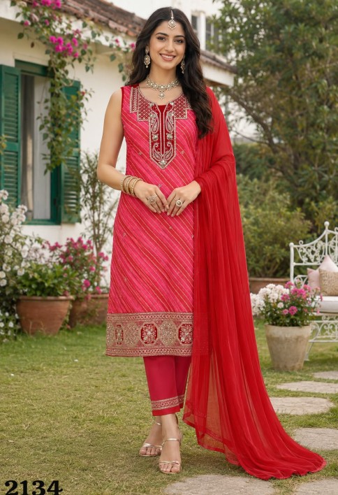 Pink Georgette Pant Style Suit with Embroidered and Sequins Work