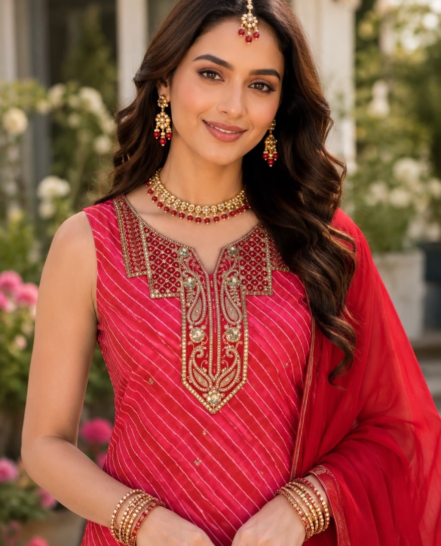 PINK - Pink Georgette Pant Style Suit with Embroidered and Sequins Work