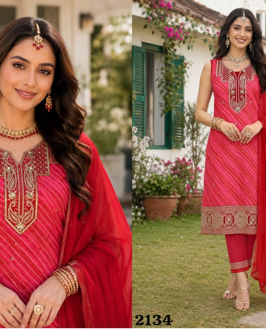 PINK - Pink Georgette Pant Style Suit with Embroidered and Sequins Work