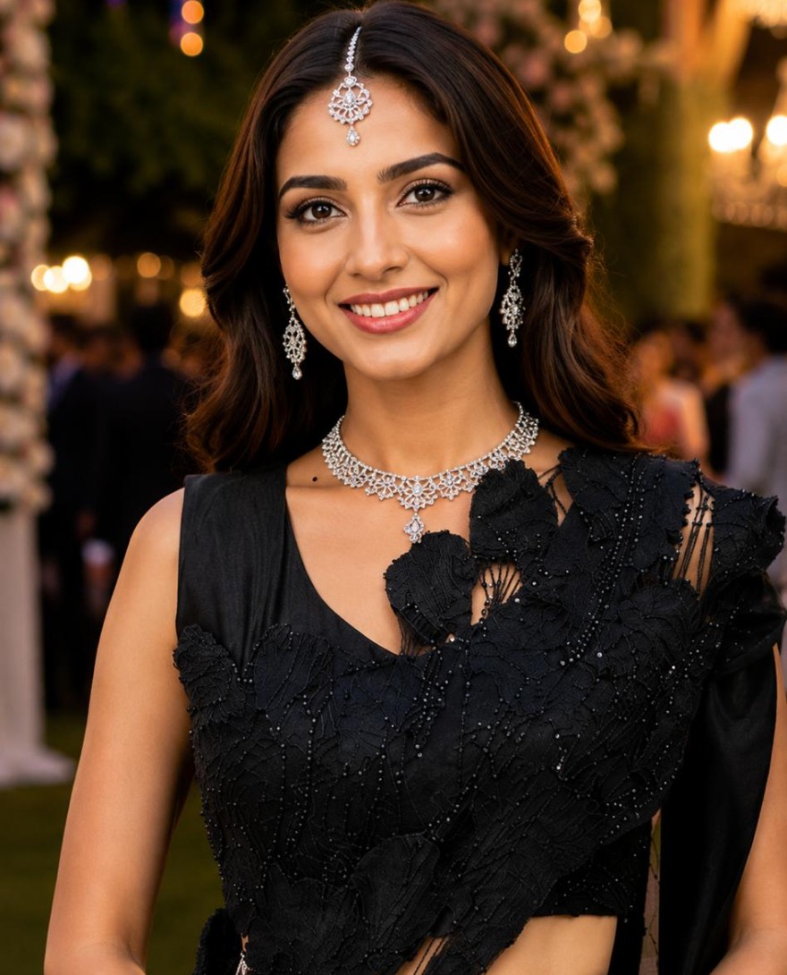 	 BLACK - Luxury Black Ready-to-Wear Saree Floral Sequin Embellished Designer Blouse