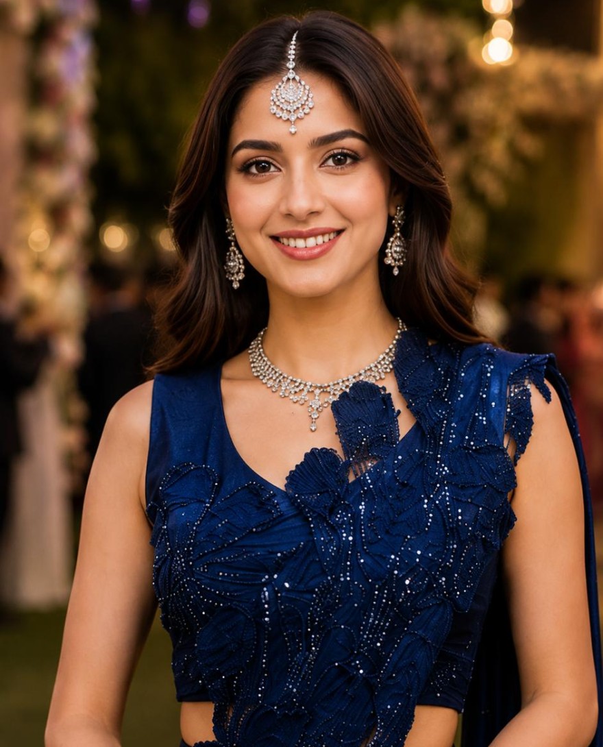 BLUE - Luxury Navy Blue Ready-to-Wear Saree Floral Sequin Embellished Designer Blouse