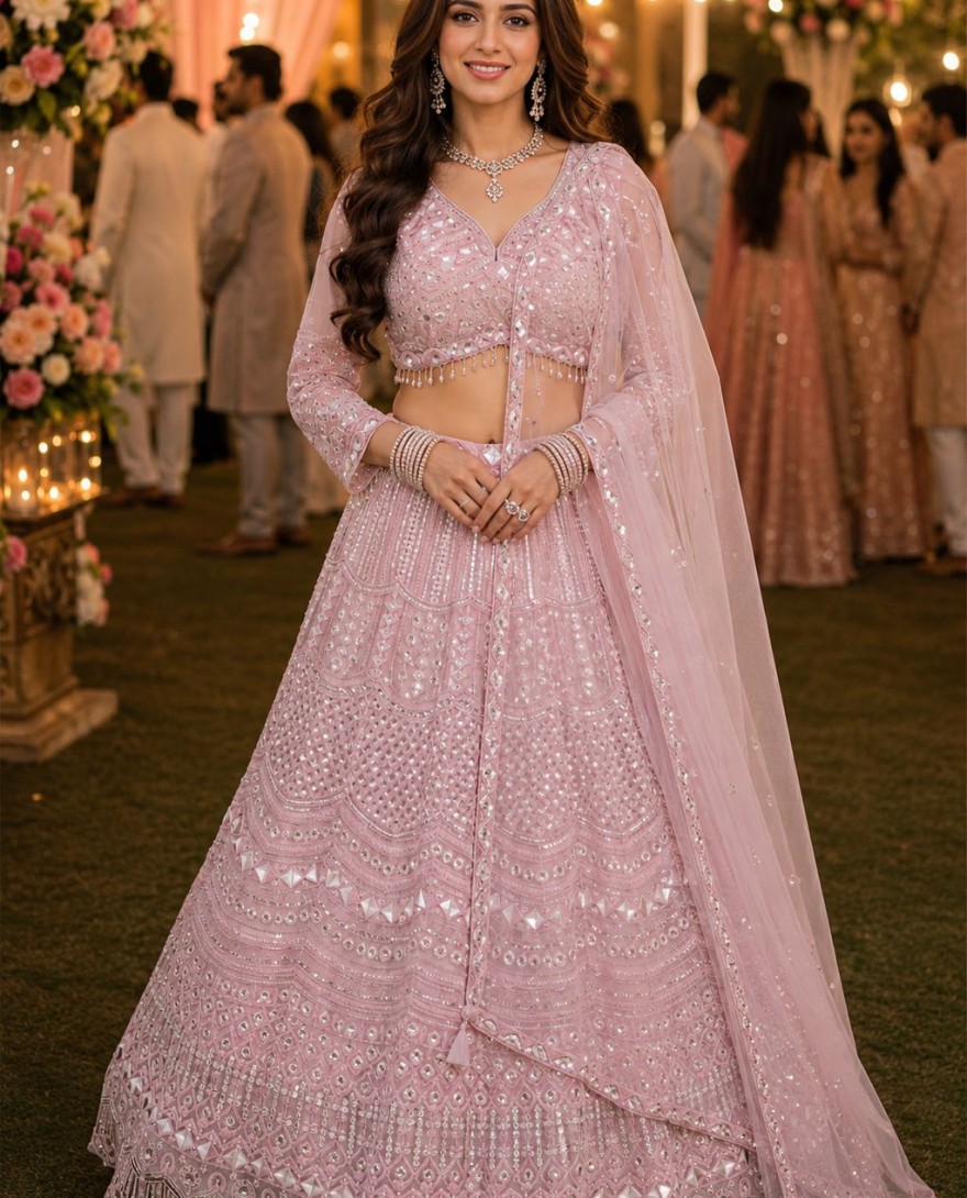 PINK - Staring Pink Net Lehenga Choli