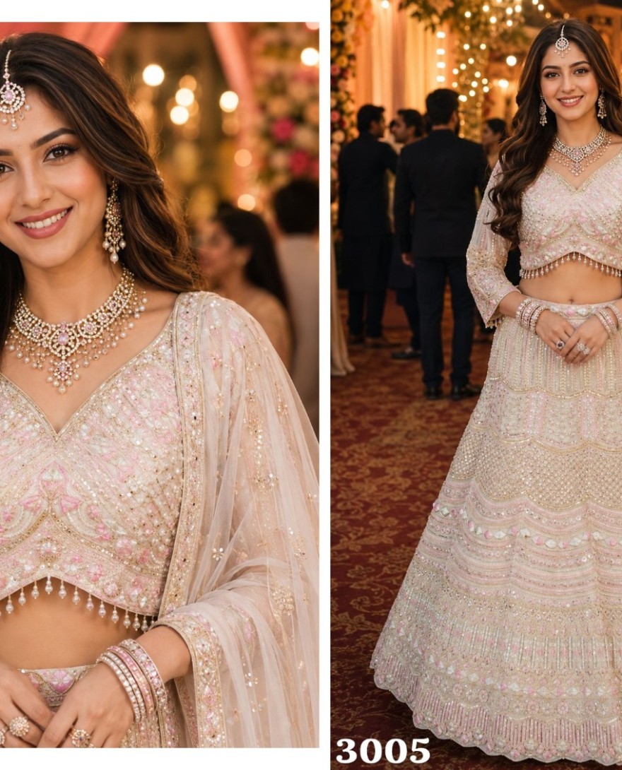 WHITE - Off White Net Readymade Lehenga Choli with Beads, Embroidered and Zari Work