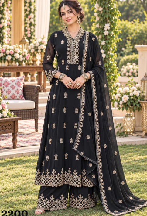 Black Georgette Embroidered and Sequins Work Salwar Suit