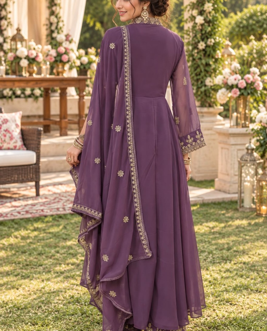 PURPLE - Georgette Palazzo Salwar Suit In Purple Colour