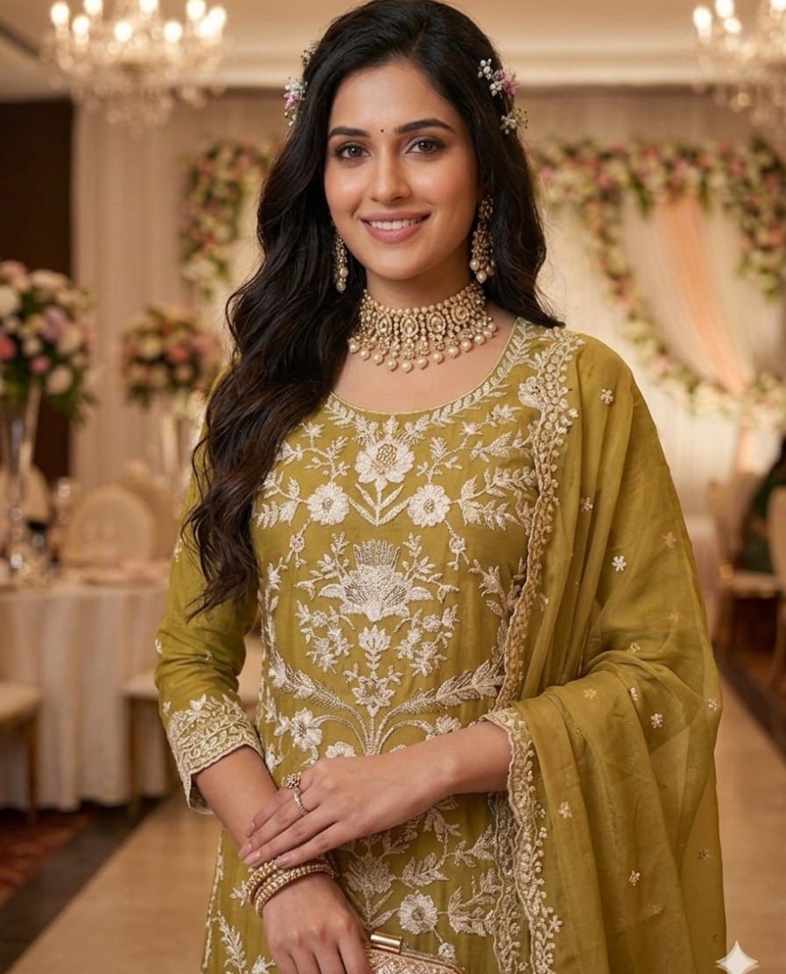 MUSTARD - Mustard Organza Salwar Suit