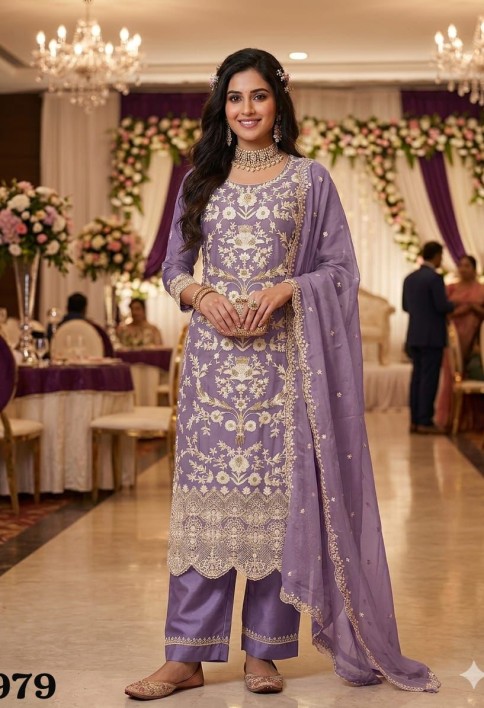 Organza Readymade Salwar Suit In Lavender
