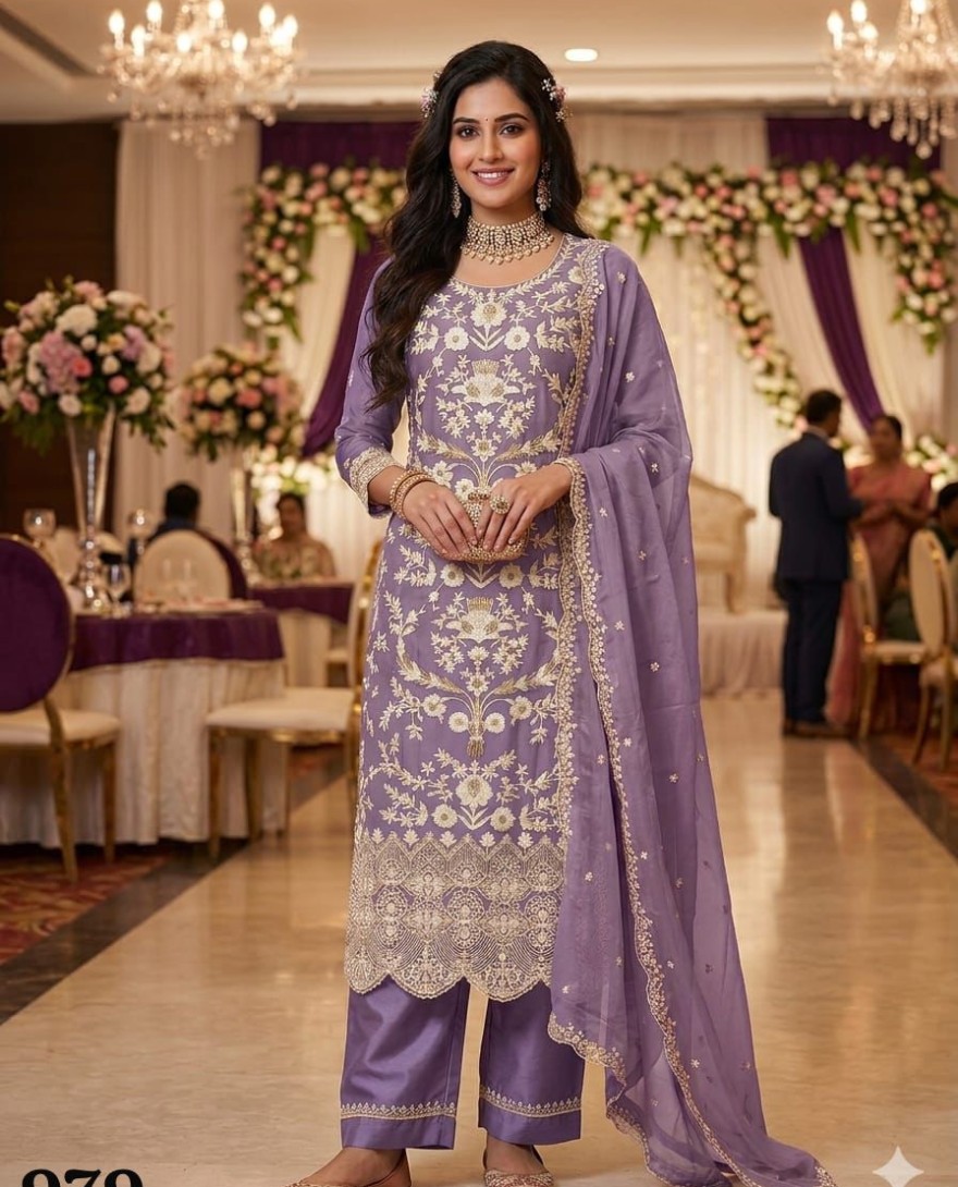 PURPLE - Organza Readymade Salwar Suit In Lavender