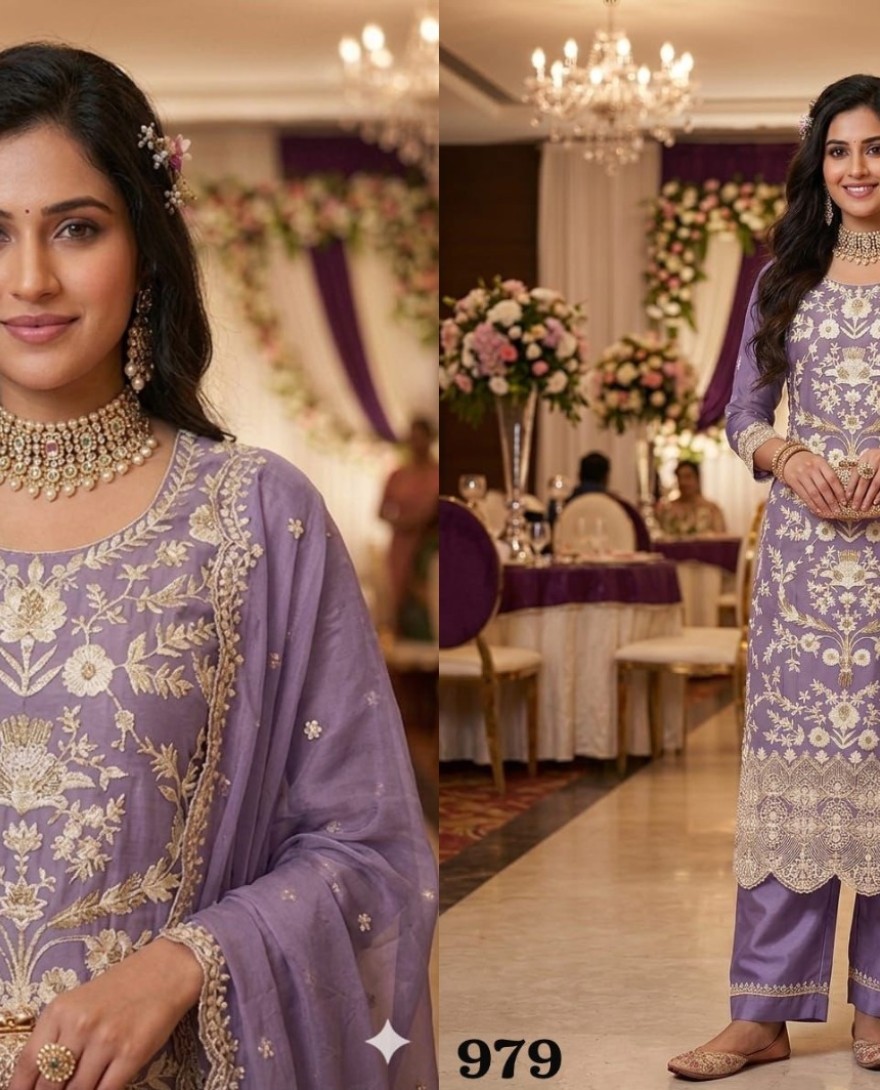 PURPLE - Organza Readymade Salwar Suit In Lavender