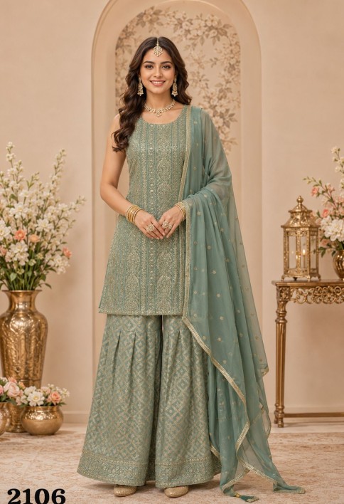 Specialised Georgette Embroidered Green Salwar Kameez