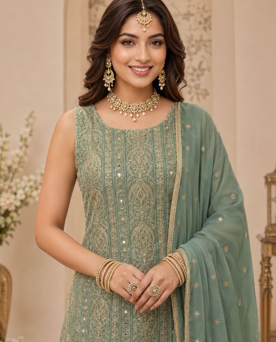 GREEN - Specialised Georgette Embroidered Green Salwar Kameez