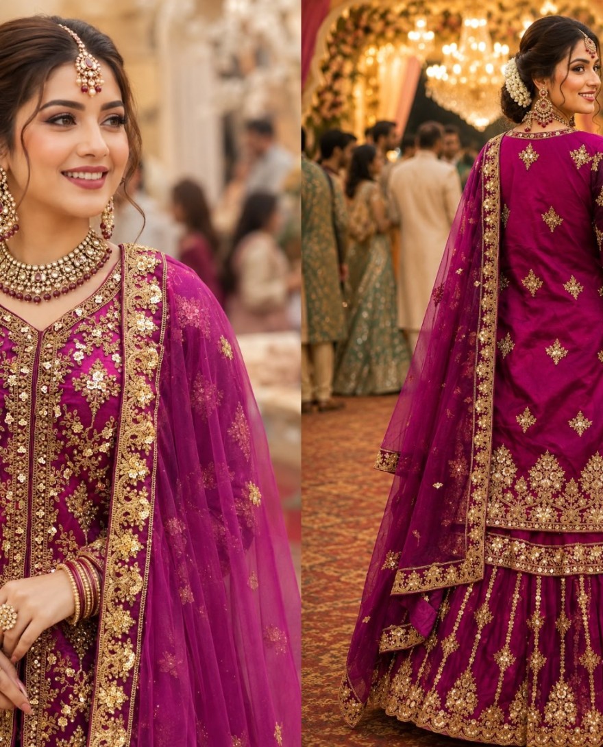 MAGENTA - Embroidered Net Magenta Designer Lehenga Choli