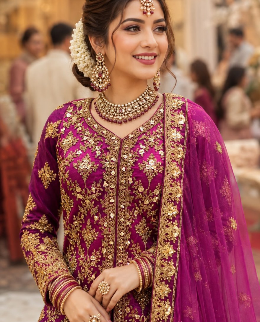 MAGENTA - Embroidered Net Magenta Designer Lehenga Choli