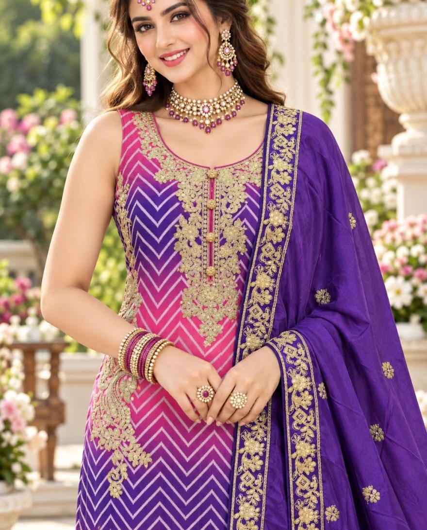 PURPLE - Chinon Silk Festive Salwar Kameez