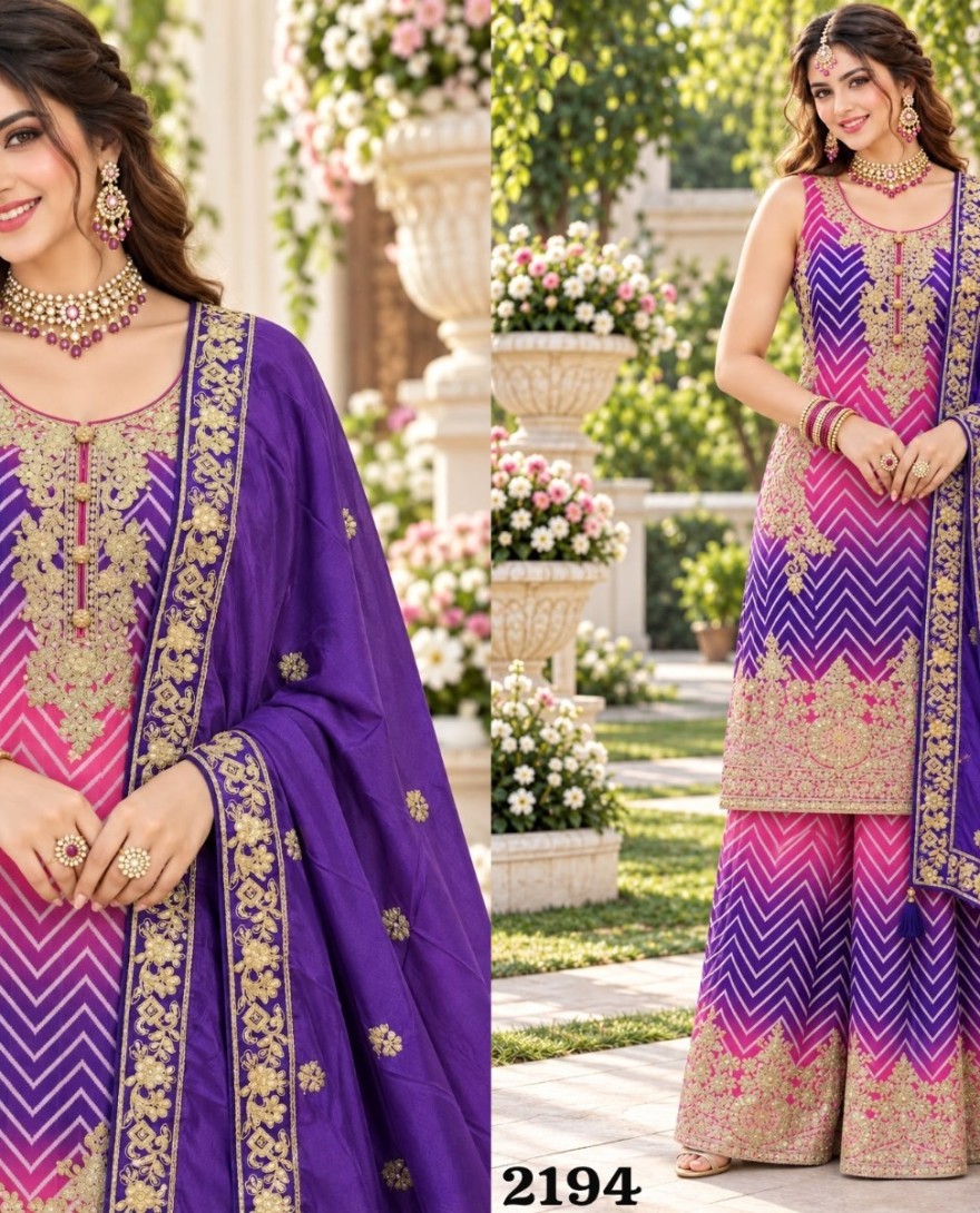 PURPLE - Chinon Silk Festive Salwar Kameez