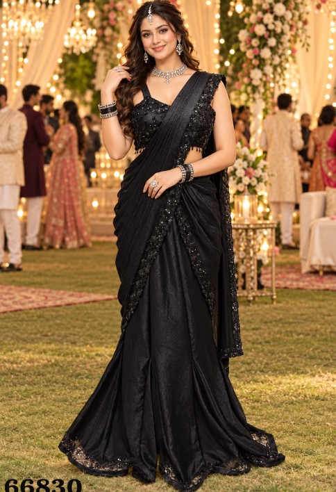 Satin Black Classic Saree
