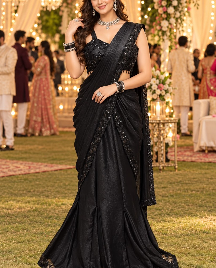 BLACK - Satin Black Classic Saree