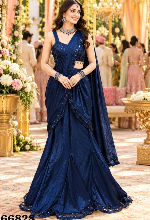 Navy Blue Sequins Crush Trendy Saree