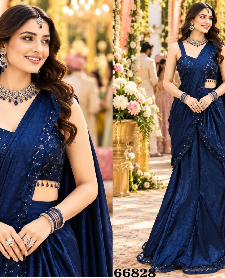 BLUE - Navy Blue Sequins Crush Trendy Saree