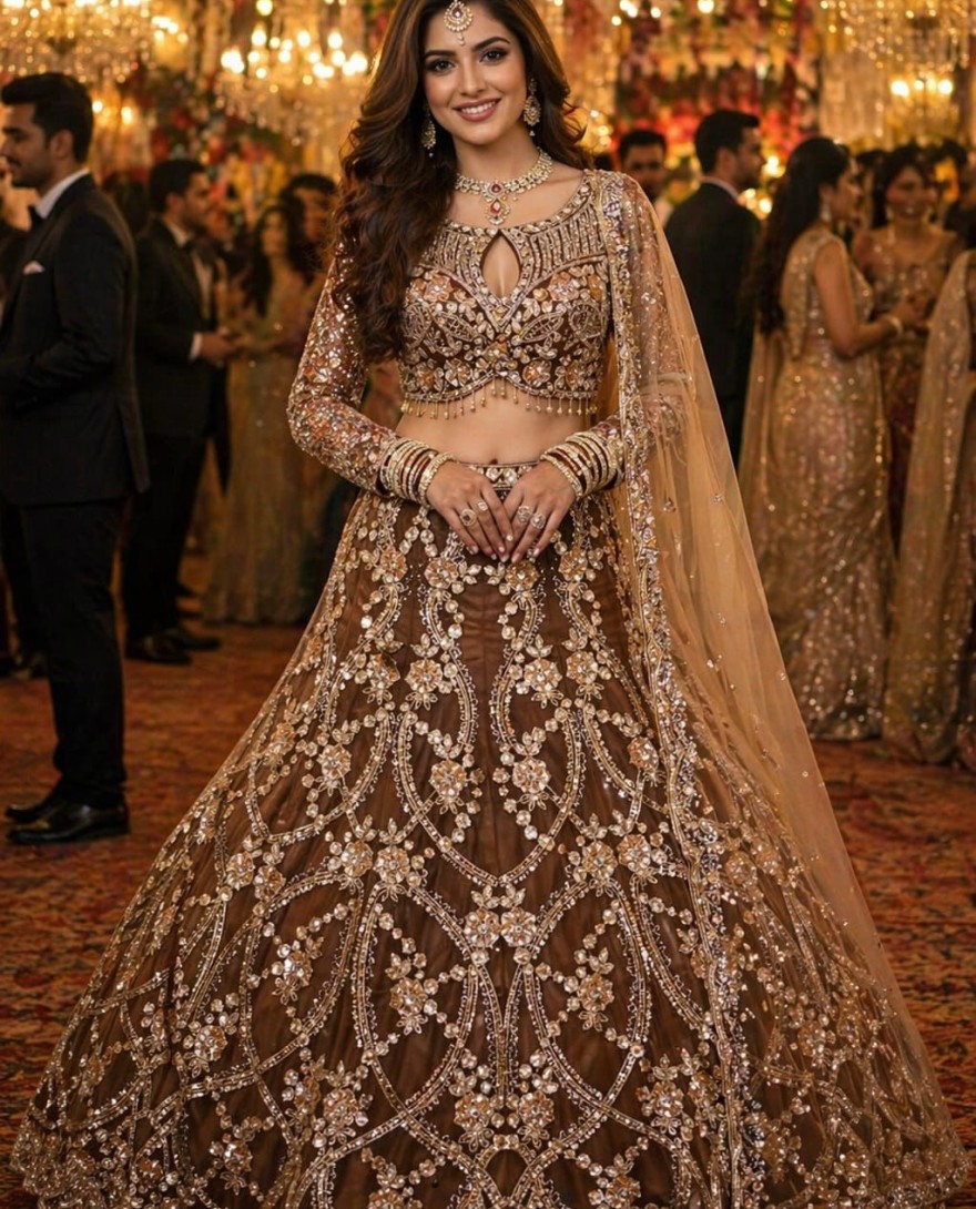 BROWN - Brown Net Lehenga Choli