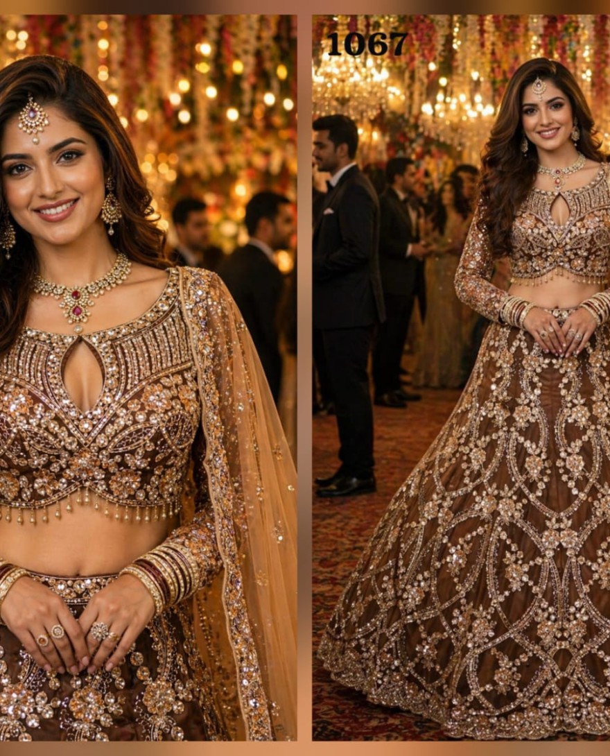 BROWN - Brown Net Lehenga Choli