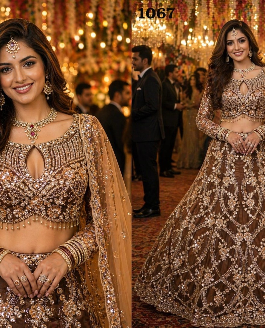 BROWN - Brown Net Lehenga Choli