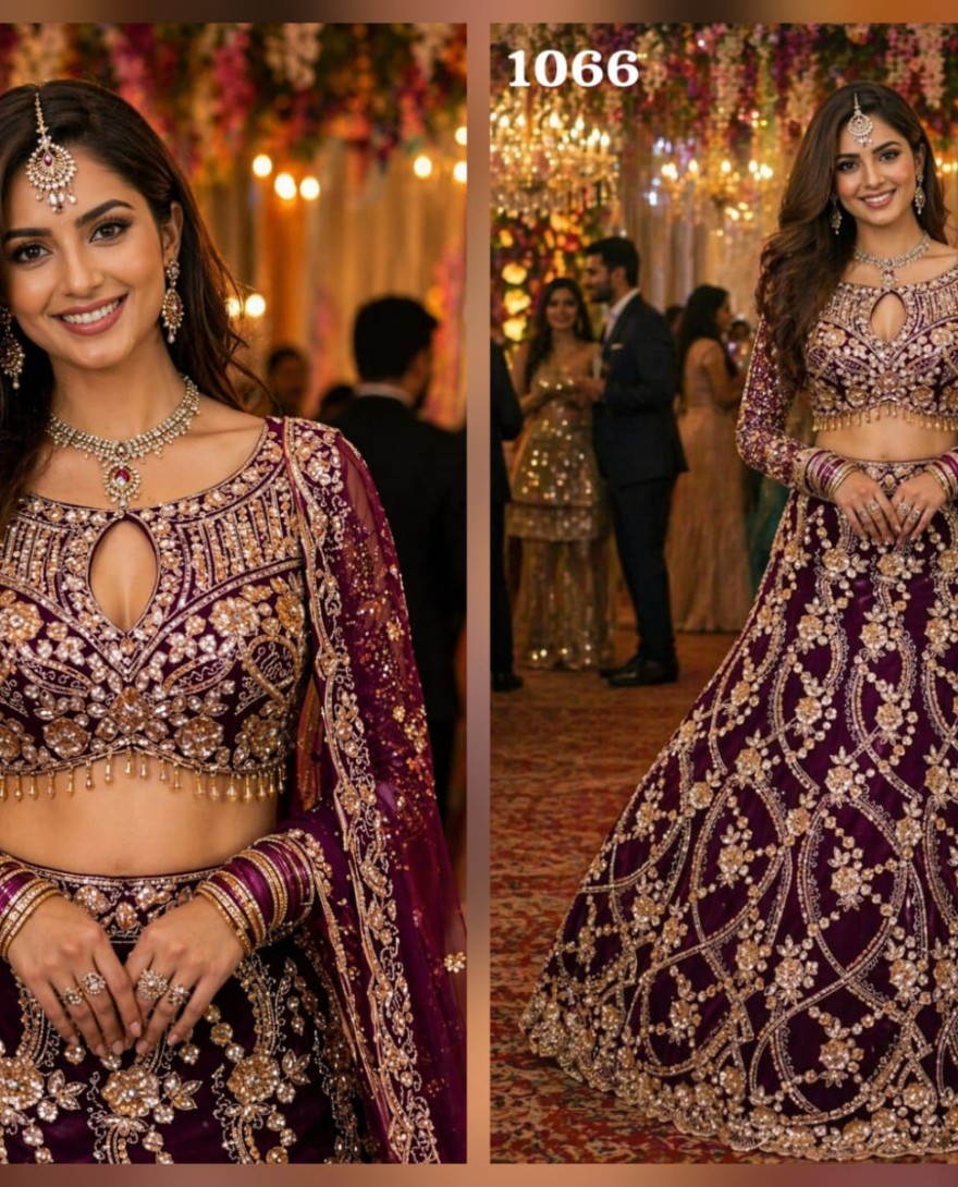 PURPLE - Embroidered, Hand and Stone Work Net Readymade Lehenga Choli In Purple Colour