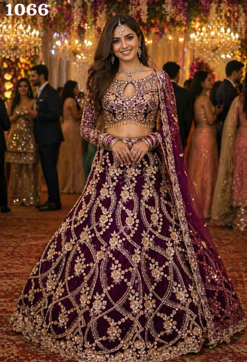 Embroidered, Hand and Stone Work Net Readymade Lehenga Choli In Purple Colour