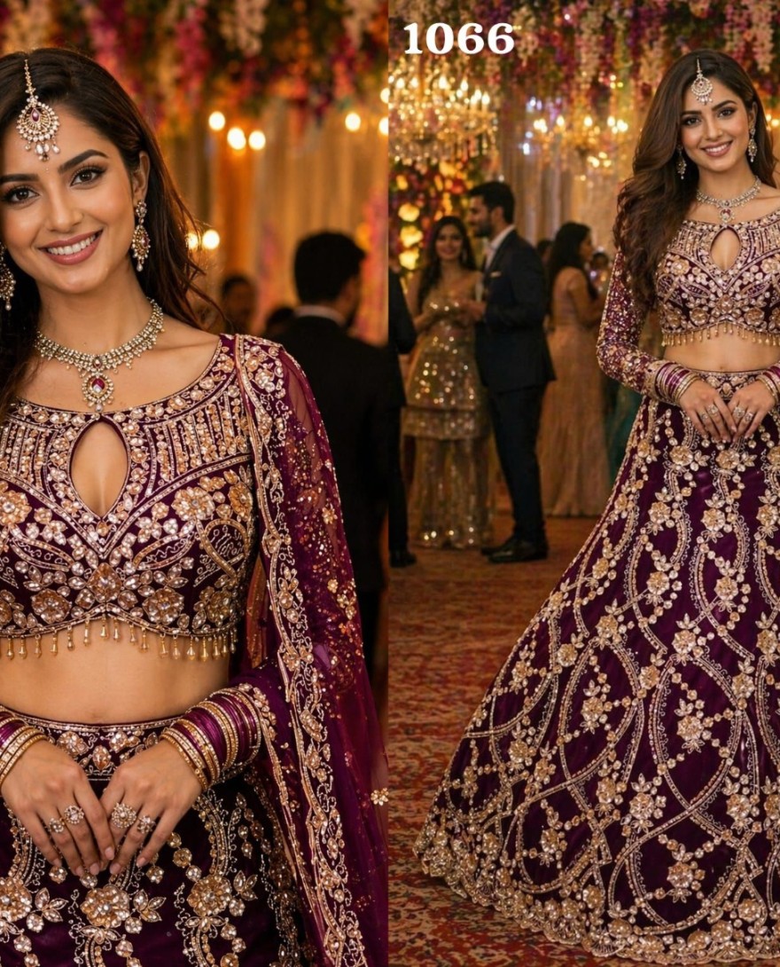 PURPLE - Embroidered, Hand and Stone Work Net Readymade Lehenga Choli In Purple Colour