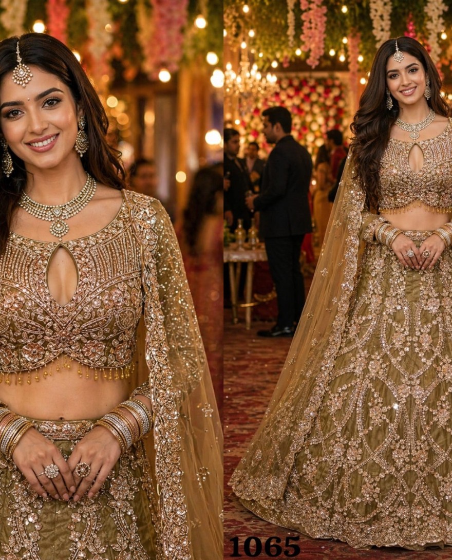 BROWN - Brown Net Lehenga Choli With Handwork