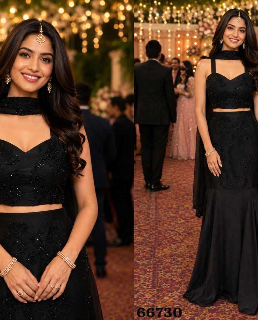 BLACK - Crush Lehenga Choli In Black Colour