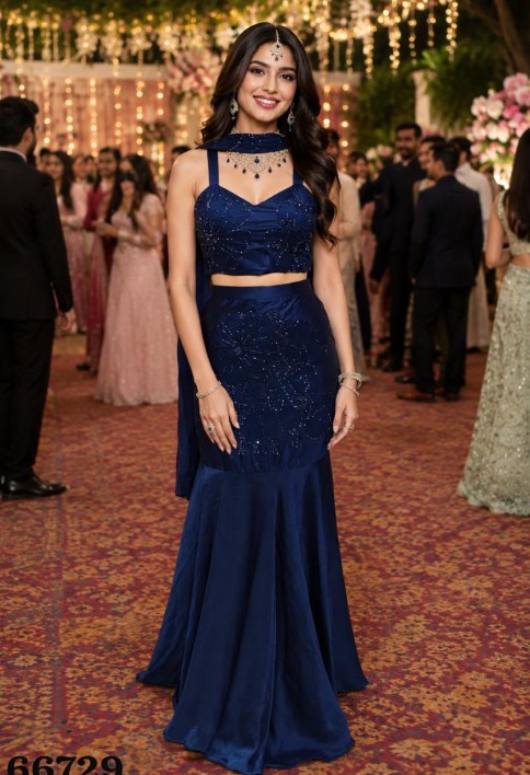 Blue Crush Embroidered Work Readymade Lehenga Choli for Ceremonial