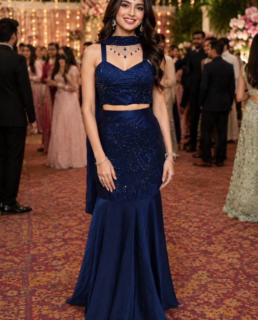 BLACK - Blue Crush Embroidered Work Readymade Lehenga Choli for Ceremonial