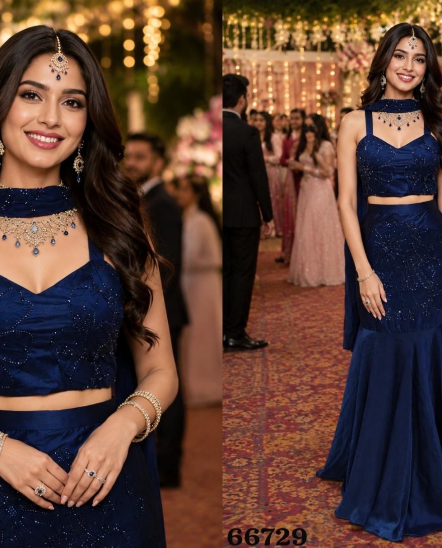 BLACK - Blue Crush Embroidered Work Readymade Lehenga Choli for Ceremonial