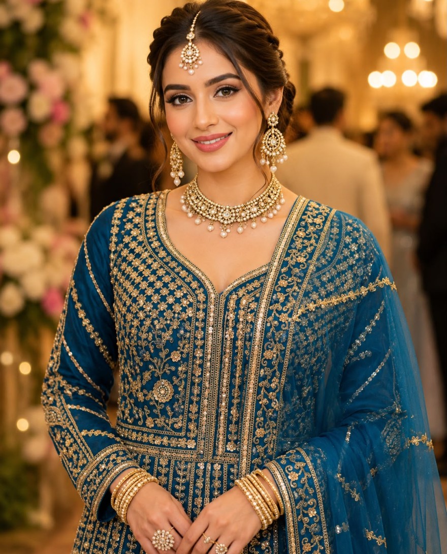 BLUE - Blue Net Lehenga Choli with Beads, Embroidered and Sequins Work