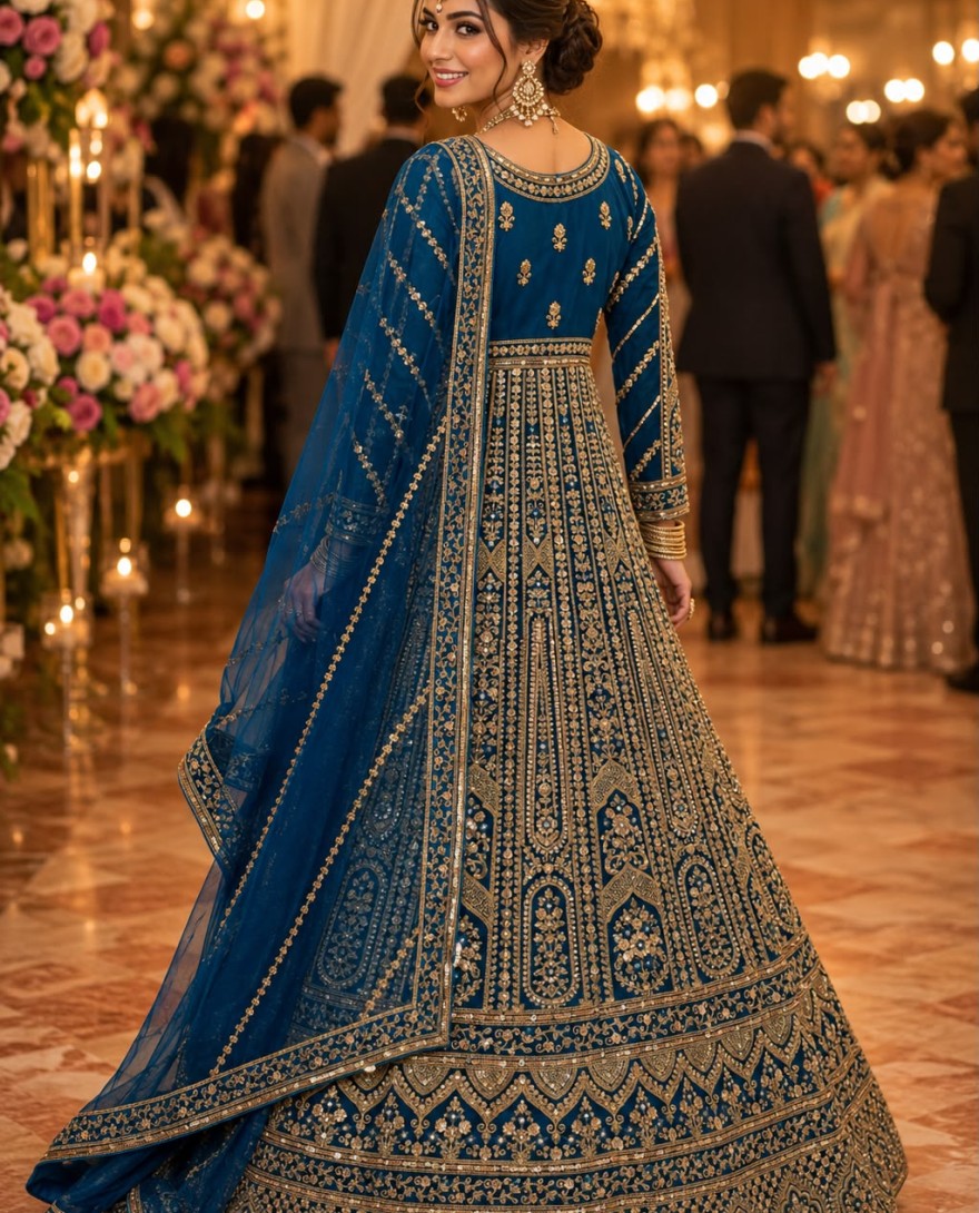 BLUE - Blue Net Lehenga Choli with Beads, Embroidered and Sequins Work