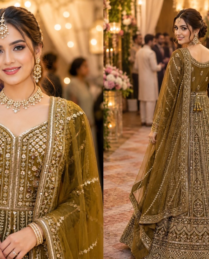 GREEN - Beads, Embroidered and Sequins Work Net Lehenga Choli In Green Colour