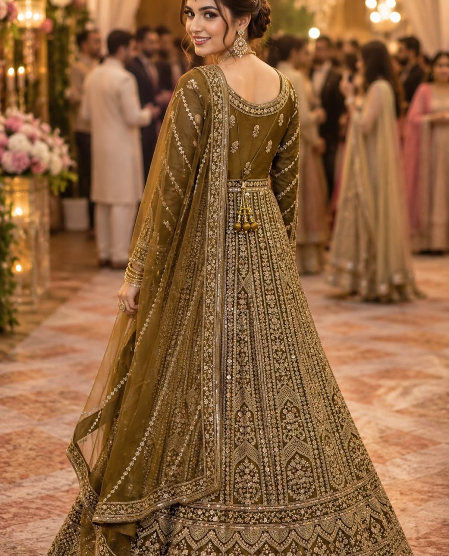 GREEN - Beads, Embroidered and Sequins Work Net Lehenga Choli In Green Colour