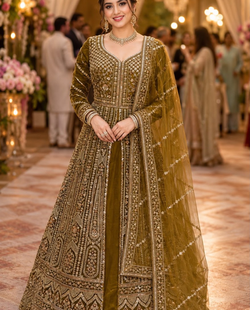 GREEN - Beads, Embroidered and Sequins Work Net Lehenga Choli In Green Colour
