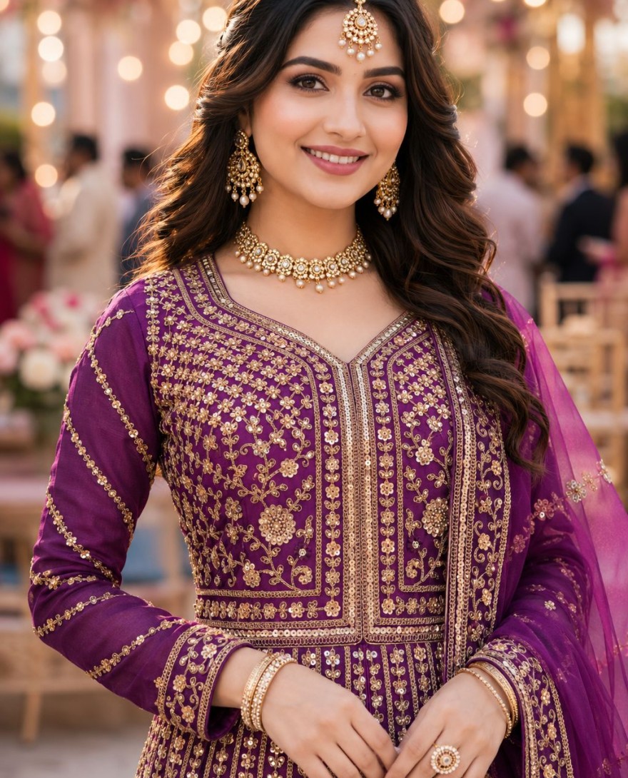PURPLE - Net Readymade Lehenga Choli In Purple Colour