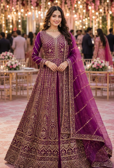 Net Readymade Lehenga Choli In Purple Colour