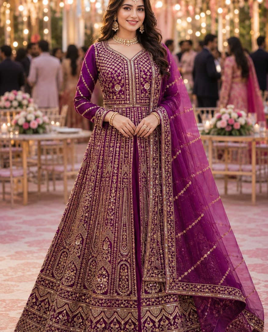 PURPLE - Net Readymade Lehenga Choli In Purple Colour
