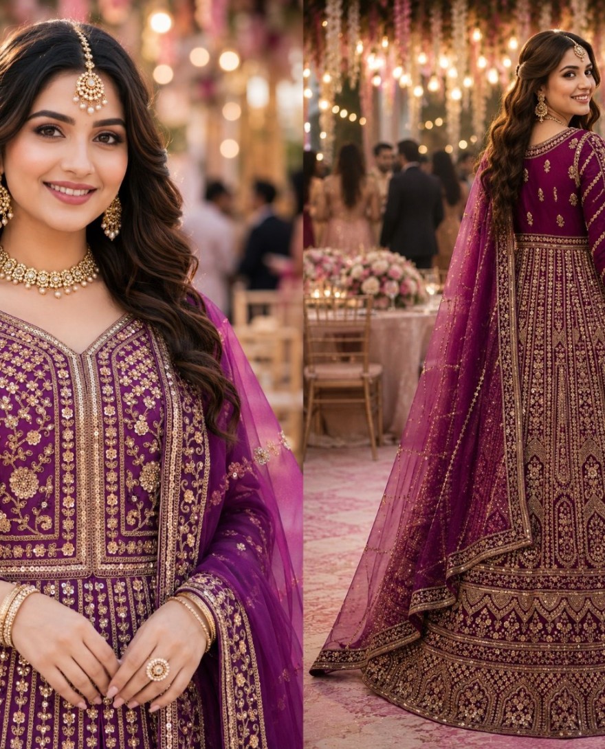 PURPLE - Net Readymade Lehenga Choli In Purple Colour