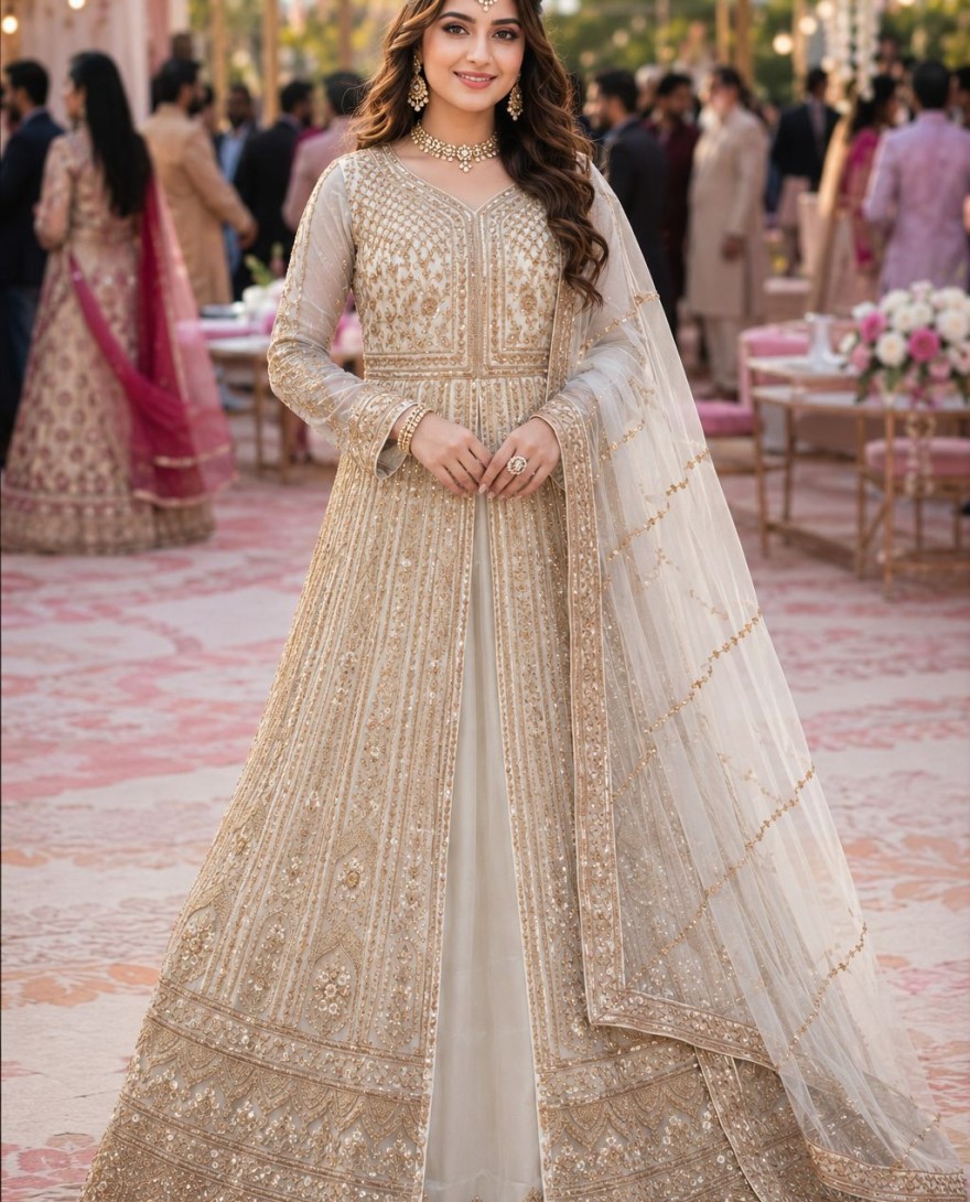 WHITE - Net Readymade Lehenga Choli In White Colour