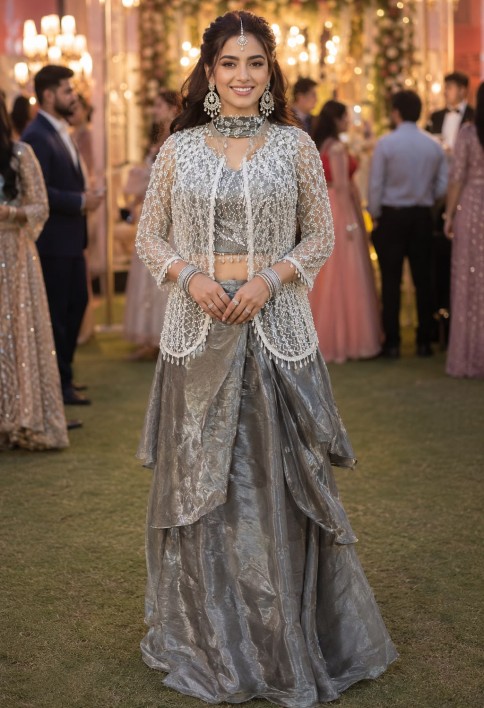 Engrossing Grey Fancy Fabric Readymade Lehenga Choli