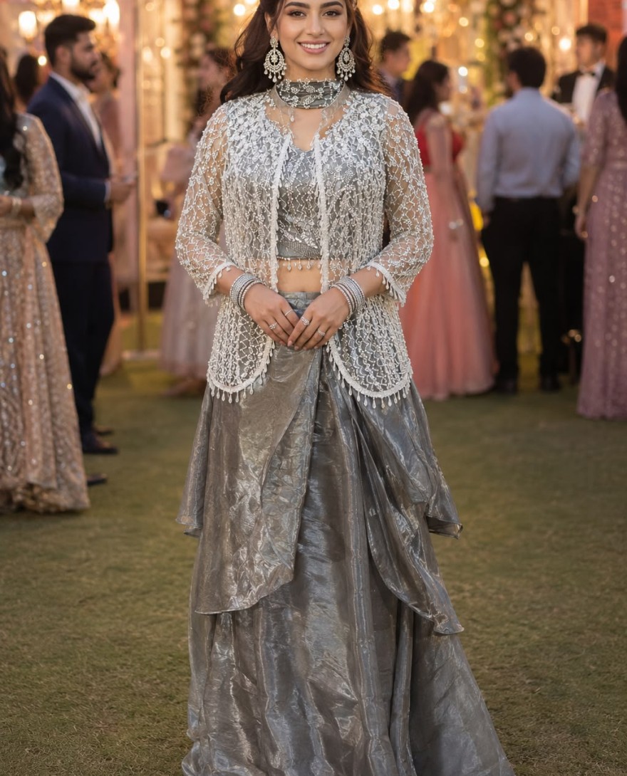SILVER - Engrossing Grey Fancy Fabric Readymade Lehenga Choli