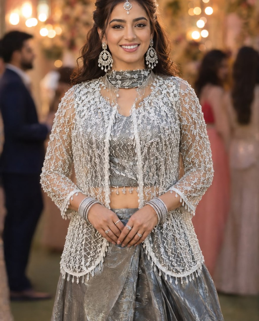 SILVER - Engrossing Grey Fancy Fabric Readymade Lehenga Choli